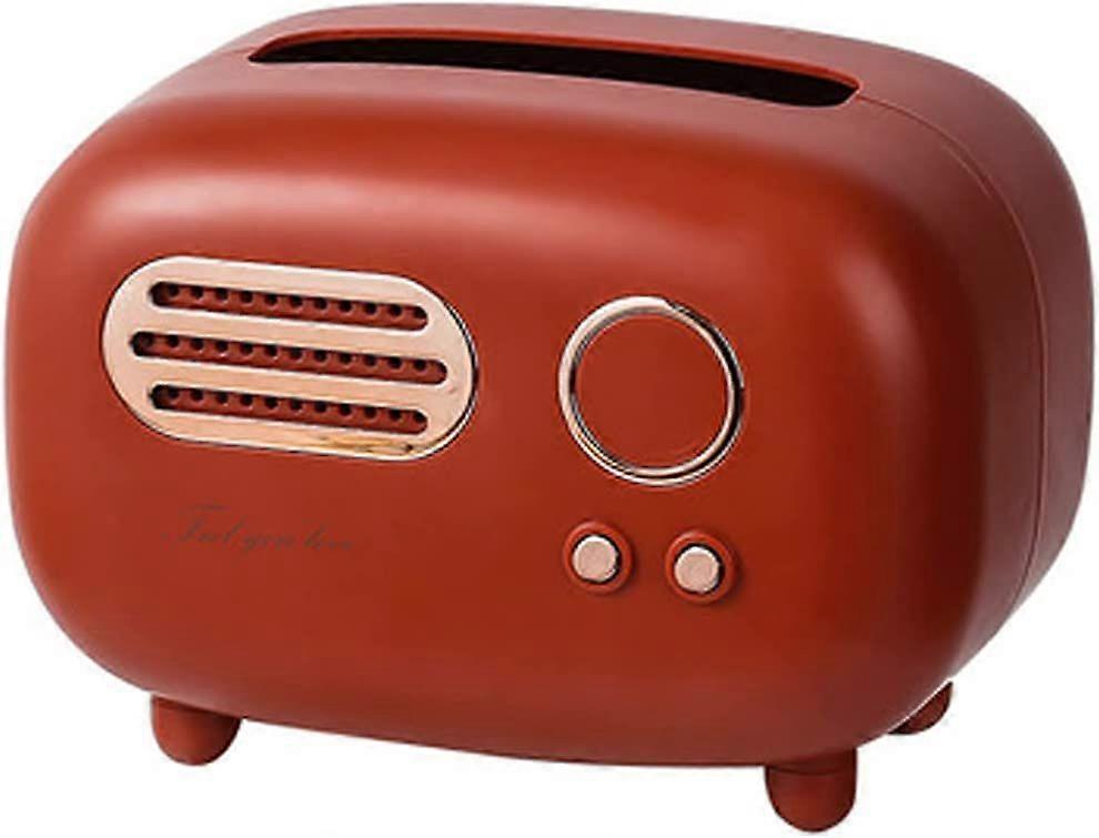 Retro Radio Model Tissue Box Cover Rectangular, Rectangular Retro Tissue Box Holder for Home Office (RED)