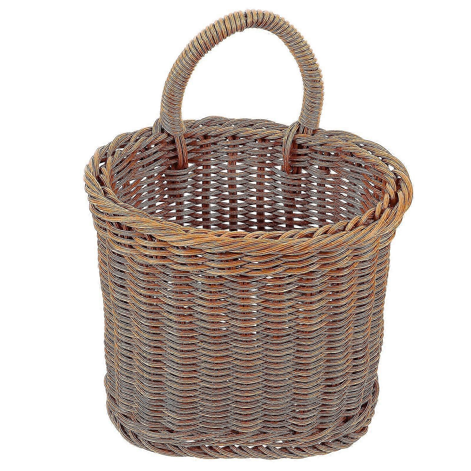 Kitchen Wall Hanging Basket for Storage Use Brown Plastic Basket