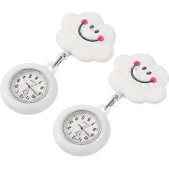 Retractable Nurse Watches Clip- On Hanging Lapel Cartoon Silicone Smile Cloud Fob Pocket Watch Badge Tunic Stethoscope Watch For Doctor Nurses Giftwhi