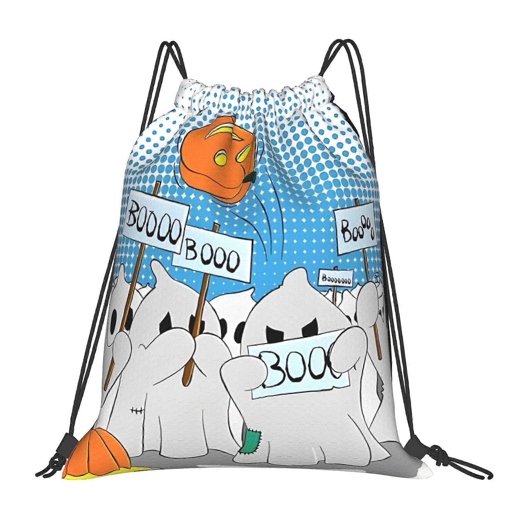 1pc ' Spooky -Themed Backpack with Characters, Drawstring Closure & Practical Pockets - Soft for &, Machine Washable for-Cqazw