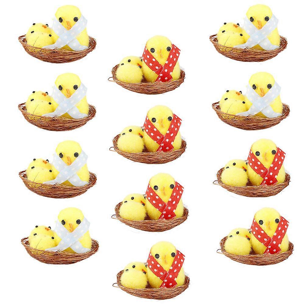 12 Pcs Practical Teaching Models Easter Mini Chick Toys Ornaments (Yellow)