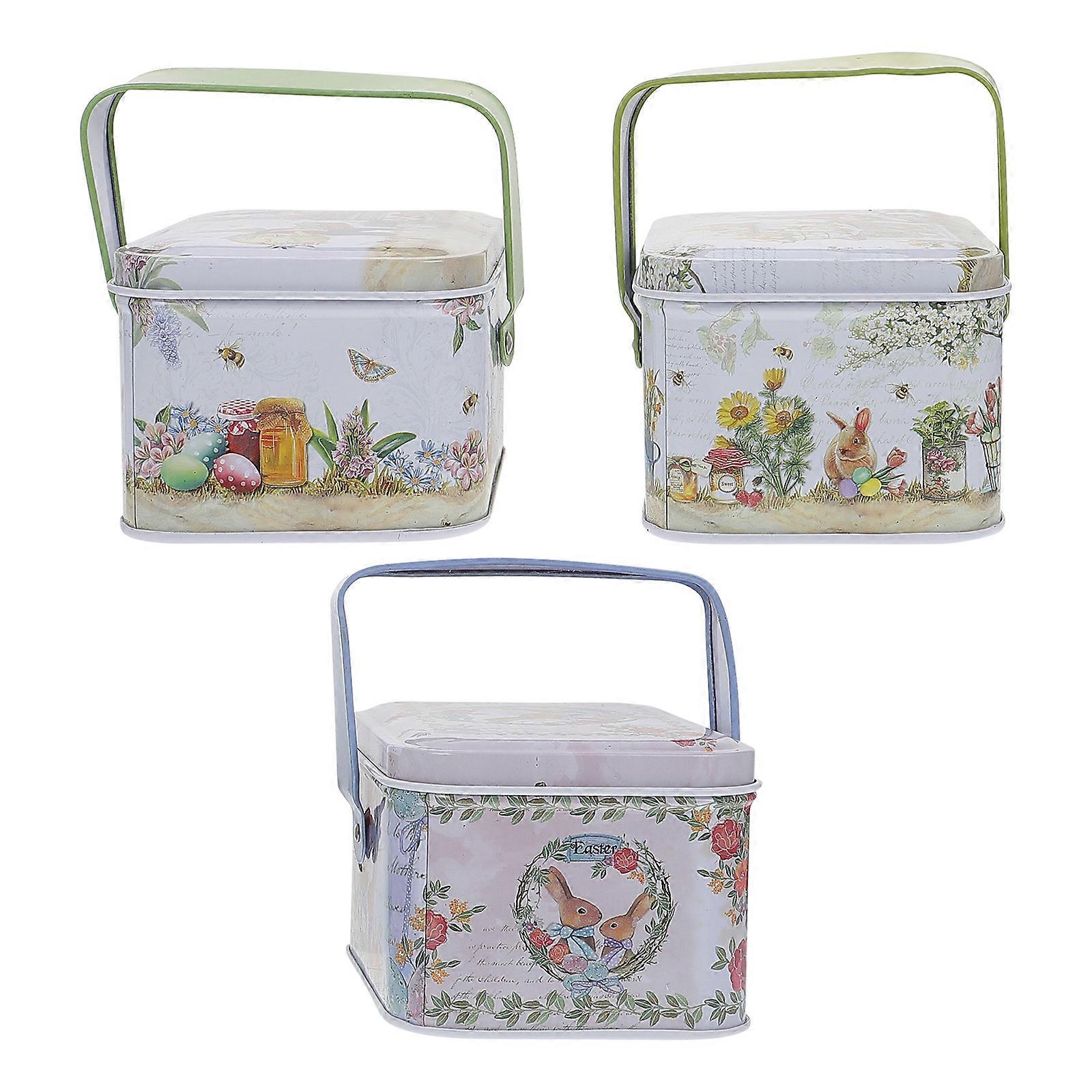 Round Easter Candy Box with Rabbit Pattern for Party 3Pcs