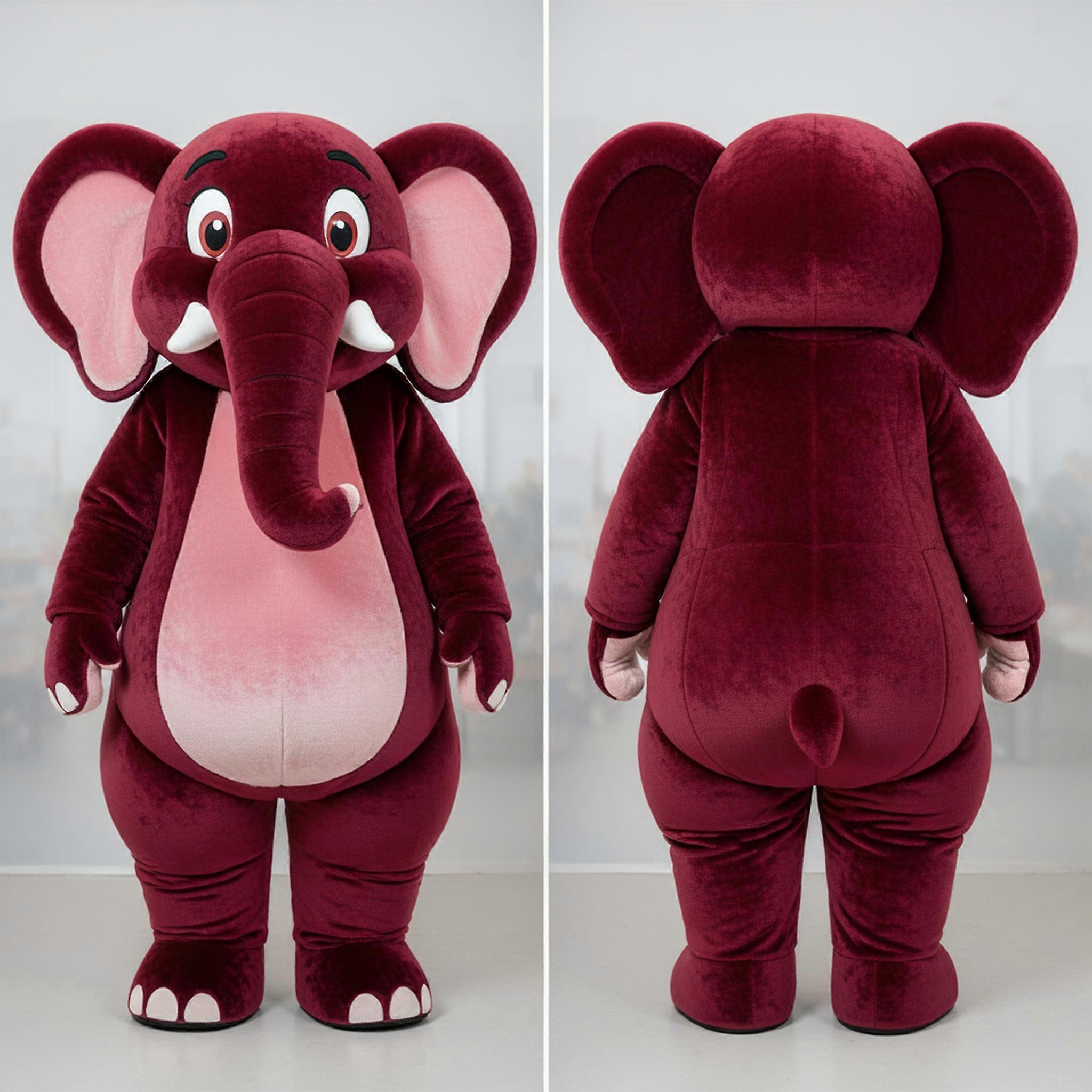 MASTICOT Maroon Plush Elephant Mascot