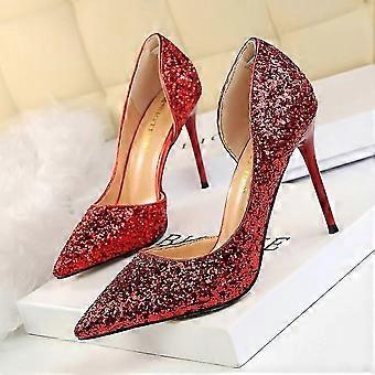 Slim-Legging Women's Shoes: Stiletto-Heel Pumps with Open Toe, Pointed Toe, Side Cutouts, and Sequins 26-27s