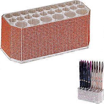 Acryl-Organizer für Lippenkonturenstifte und Eyeliner, 26 Fächer, Aufbewahrungsbehälter für Make-up-Pinsel und -Stifte (Orange) OVO