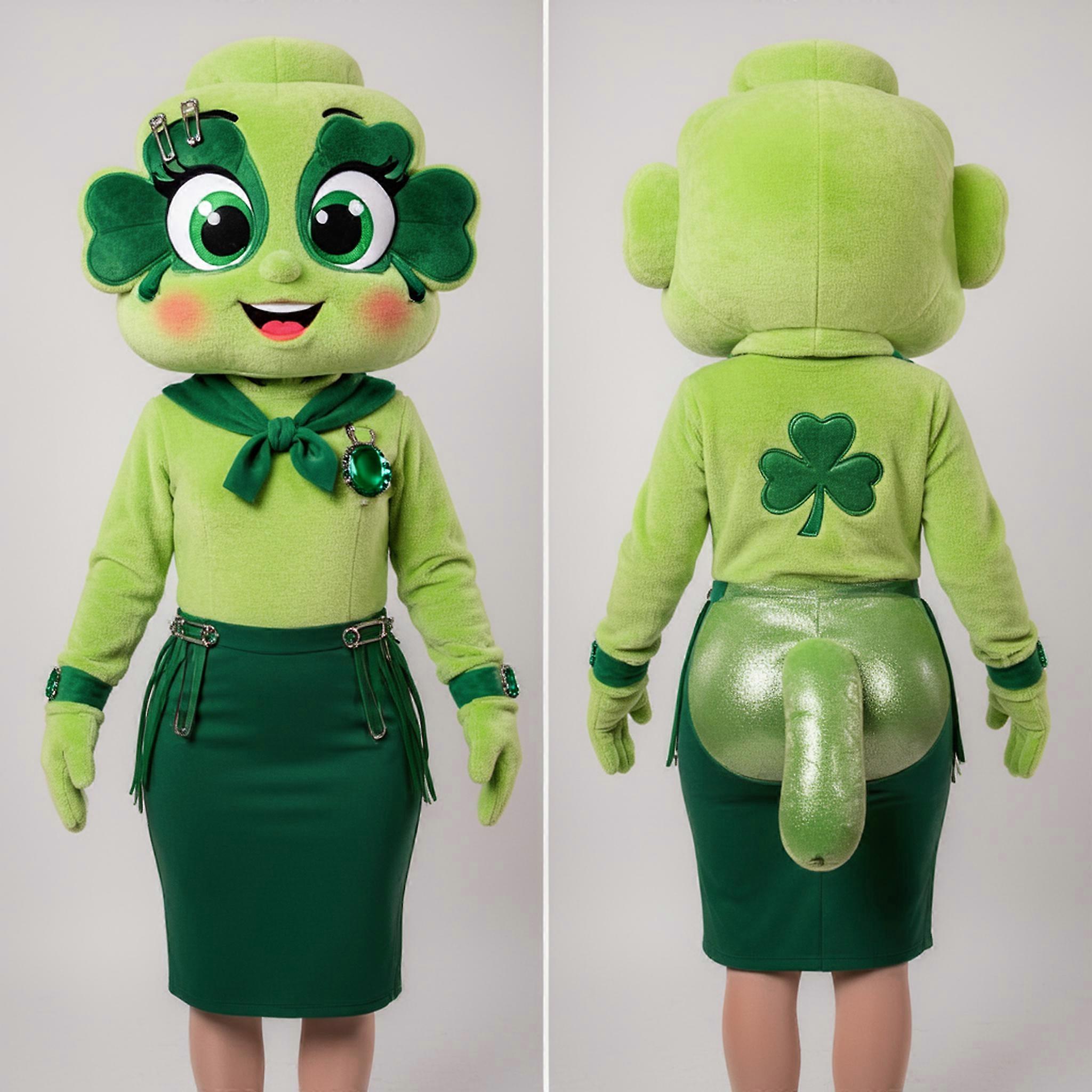 MASTICOT Lime Green Shamrock Irish Dancer Mascot