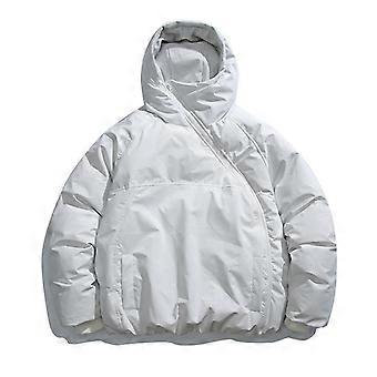 Men's Hooded Puffer Jacket Solid Color Quilted Padded Winter Coat With Side Pockets