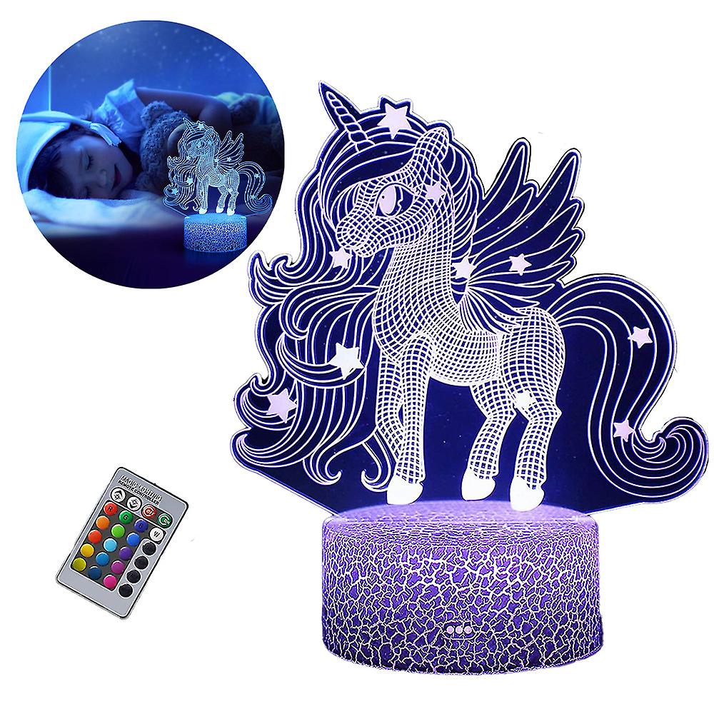 Unicorn 3d Led Night Light Bedside Lamp 16 Colors Change Kids Xmas Gift W/ Remote Control
