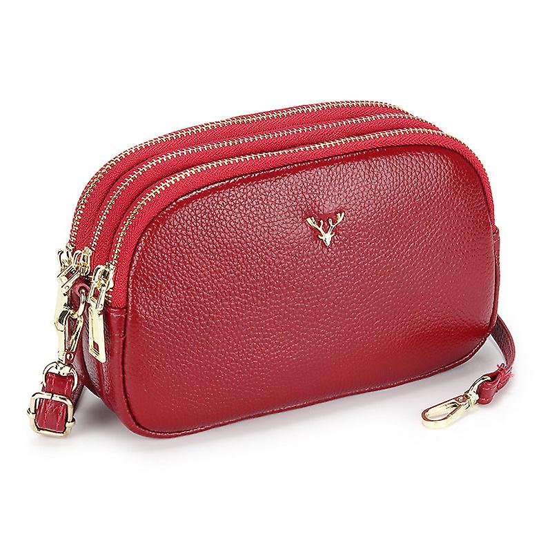 Ladies Women Leather Handbag Three-layer Zipper Single-shoulder High-capacity Phone Case