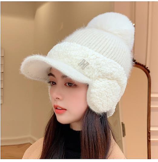 Şapka Bayan Sonbahar Ve Kış Kulak Koruma Sıcak Beyzbol Şapkası Bayanlar Kalınlaştırılmış Artı Kabarık Şapka Açık Örme Şapka
