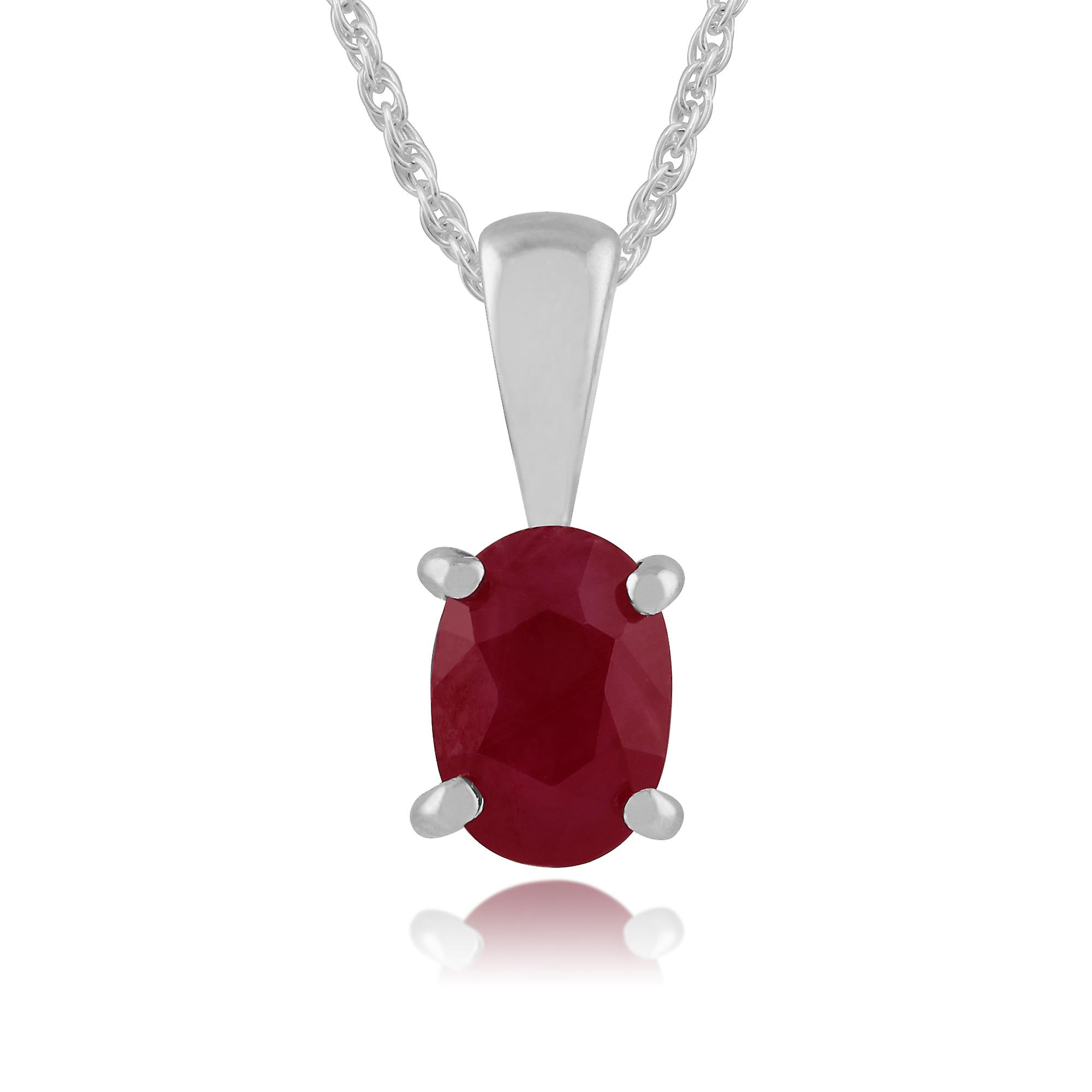 Classic Oval Ruby Pendant Necklace in 9ct White Gold 117P0013079