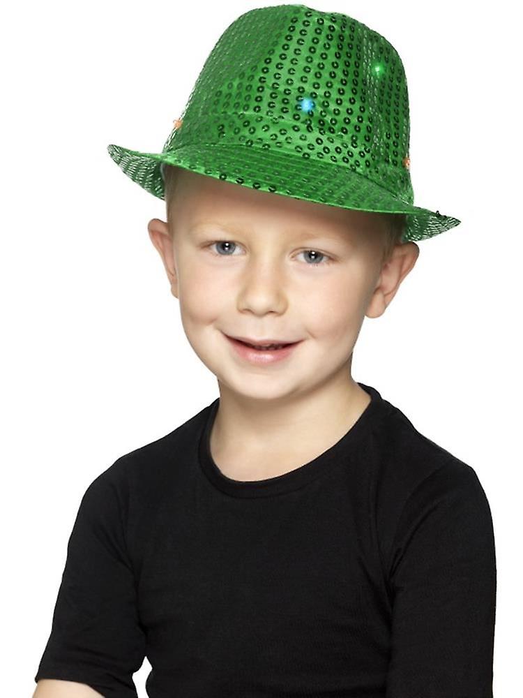 Light Up Sequin Trilby Hat, Green, with 