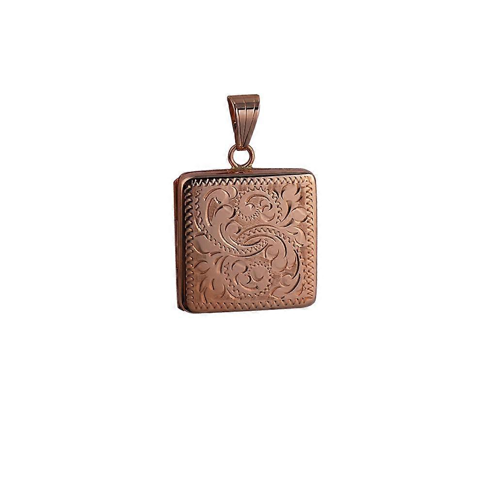 9ct Rose Gold 22mm flat square hand engraved Locket