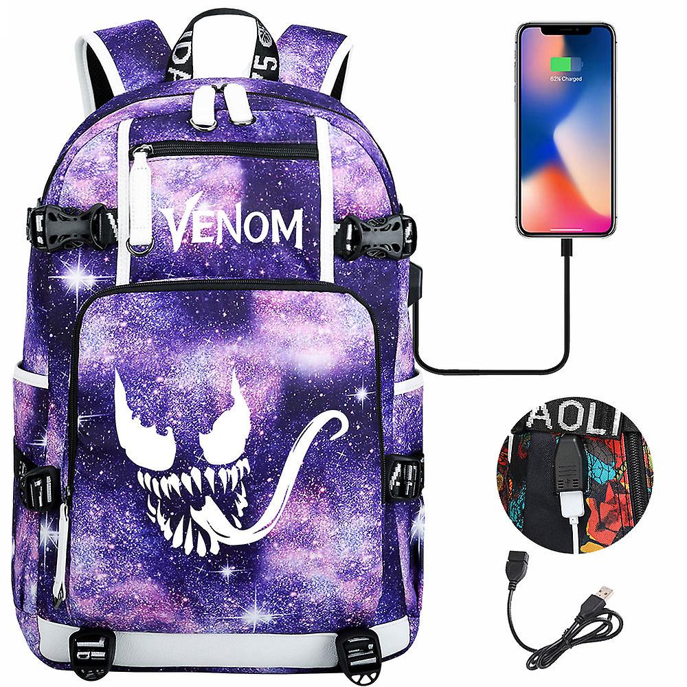 Venom 3D Print USB حقيبة ظهر للابتوب - حقيبة طلاب الشباب للرجال والنساء - حقيبة سفر ذات سعة كبيرة - أفضل حقيبة ظهر للمدرسة