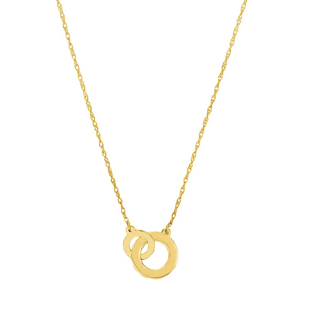 Colar ajustável com pingente de círculos entrelaçados em ouro amarelo 14k, 45 cm (18 polegadas), para mulheres.