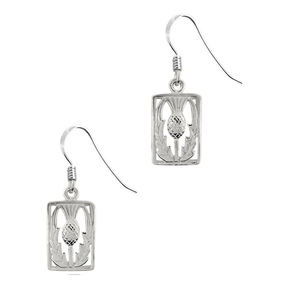 Scottish Thistle Flower Of Scotland Drop Pair Of Earrings Rectangle
