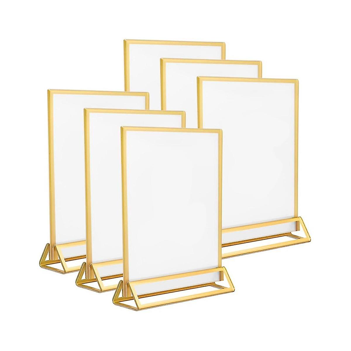 6pack 5x7 polegadas acrílico claro suporte de sinal com bordas de ouro e suporte vertical, mesa de dupla face H