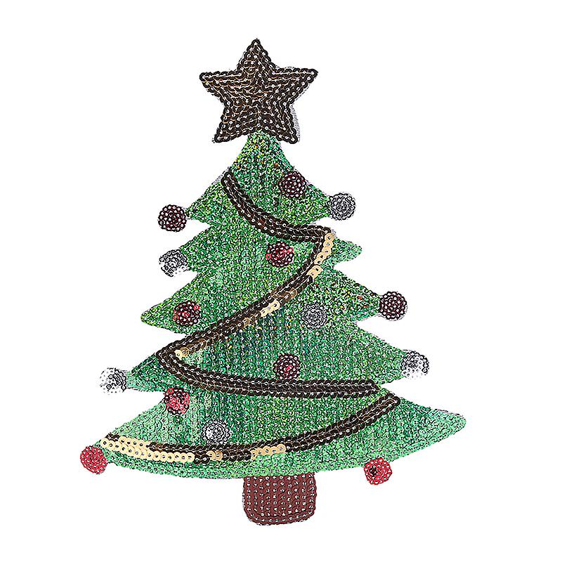 Merry Xmas Sequins Christmas Tree Cartoon Happy Diy Applique Iron On Patch Sew