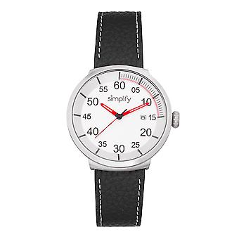 Vereenvoudig de 7100 Leather-Band Watch w/Date - Zwart/Zilver
