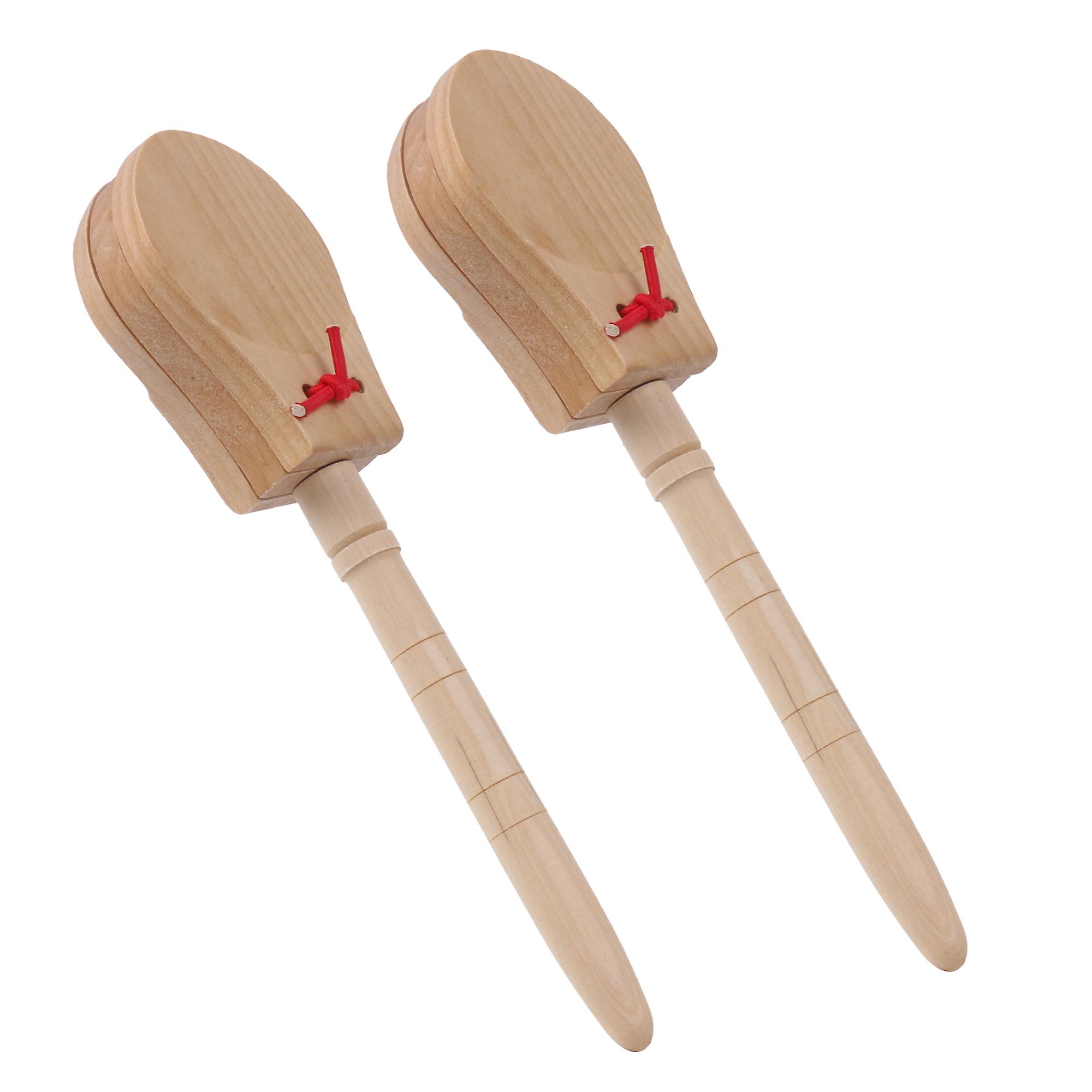 2Pcs Wooden Castanet Hand Clappers with Handle for Concert & Wedding