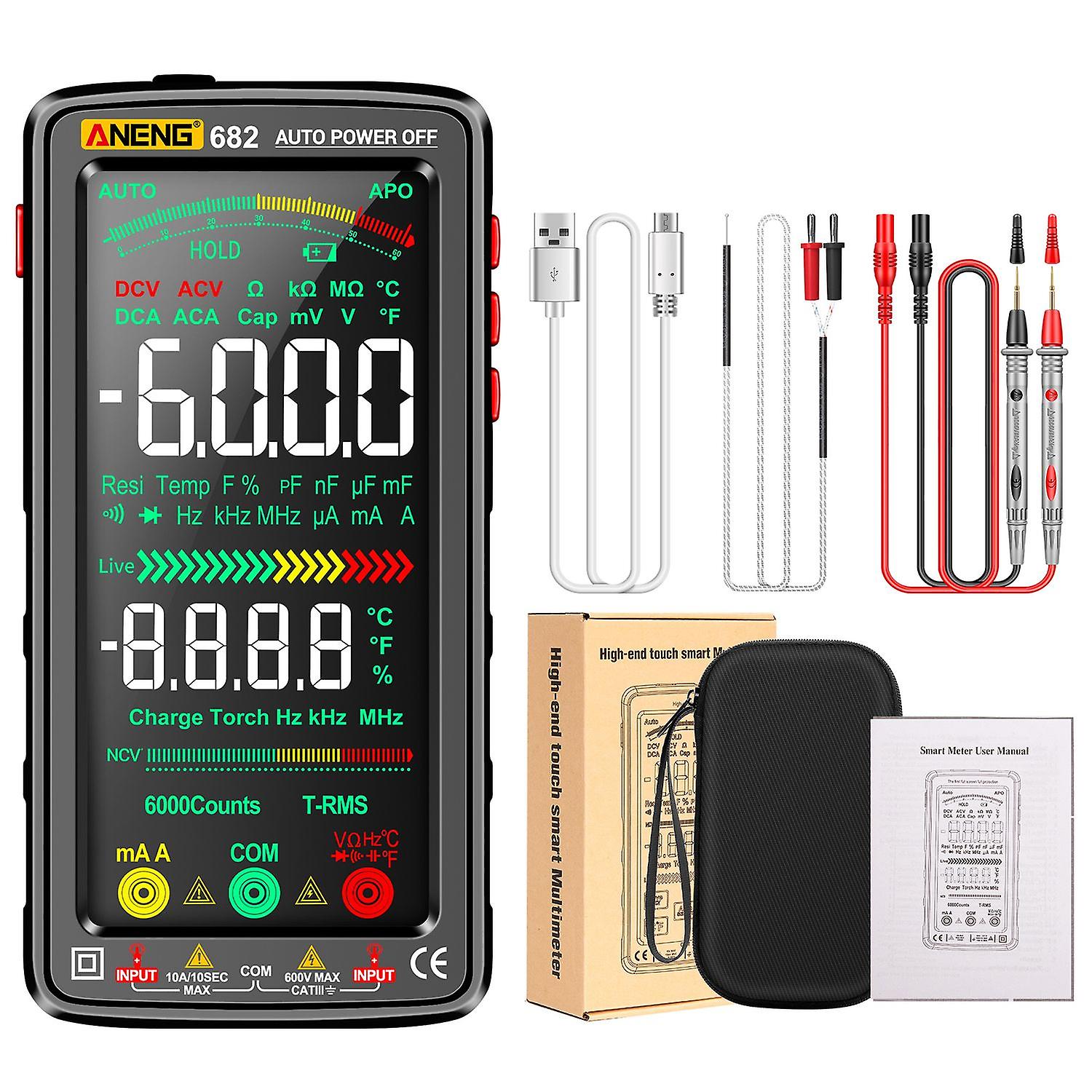 ANENG 682 Digital Multimeter 6000 Counts LCD Screen Rechargeable NCV Tester with Flashlight