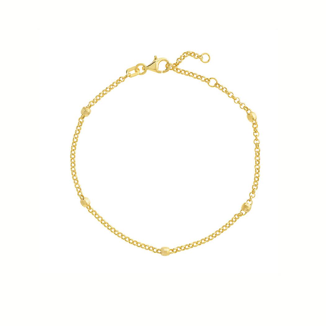 14Kイエローゴールド3mmスパークルカットビーズステーション調節可能なブレスレット7.25インチリンクブレスレット女性用