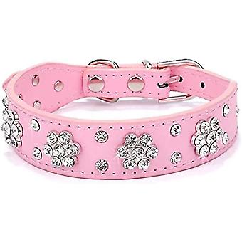 Rhinestone Dog Collar, Cute Flower Rhinestone Cat Dog Collar Bling Collar PU Leather Collar Adjustable Sizes Medium