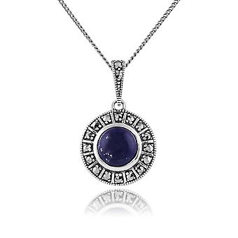 Art Deco Style Round Lapis Lazuli Cabochon & Marcasite...
