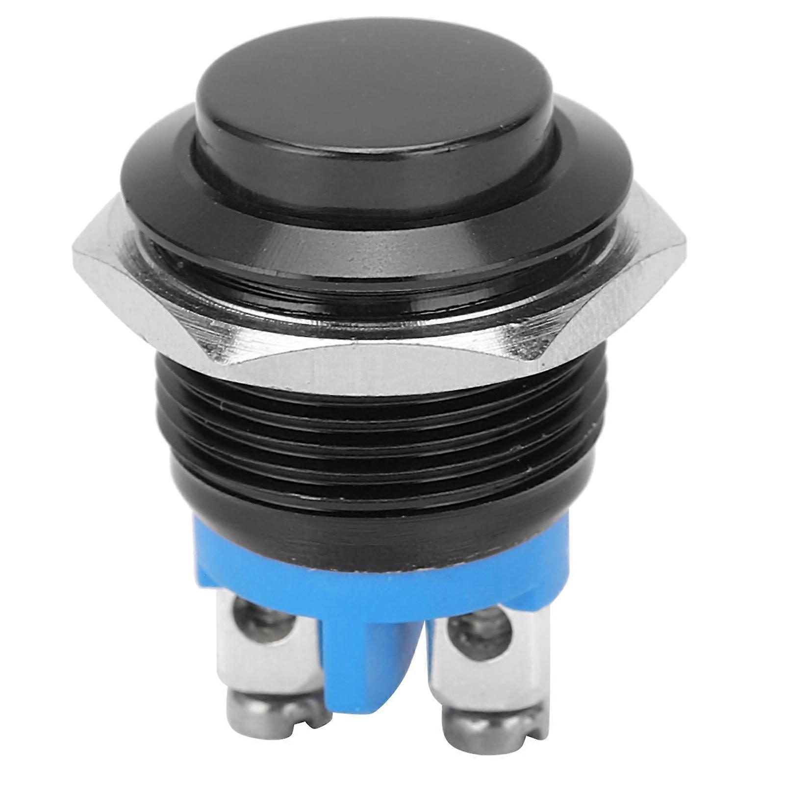 Metal Push Button Switch Waterproof Stainless Steel Self Reset Normally Open 16mm 220V(Black )