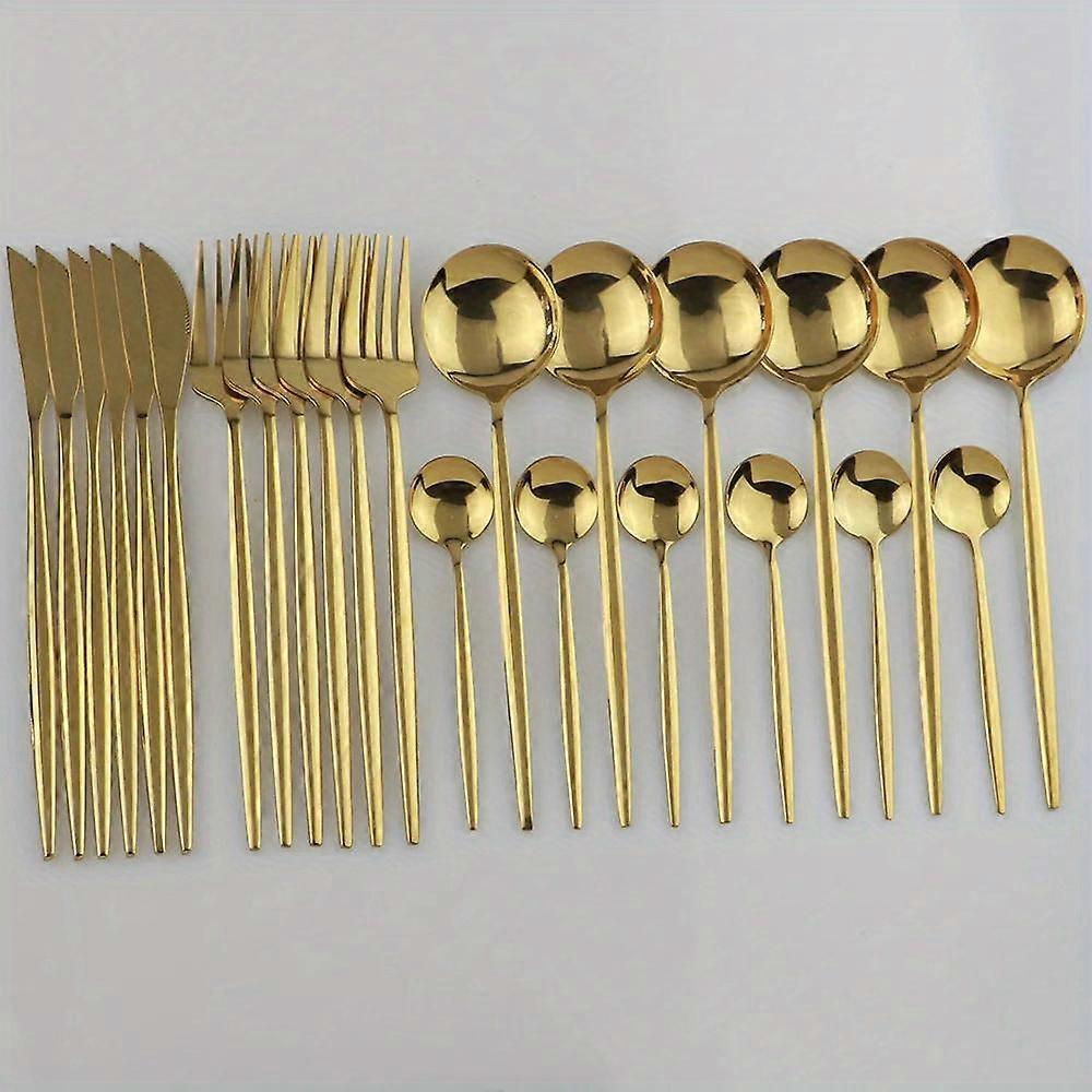 24ピースウエスタンディナーウェアセット-耐久性のあるステンレス鋼構造、完全なカトラリーセット、エレガントな食器、用途の広いシルバーウェア-なめらかなブラック