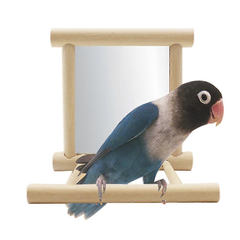 オウムペットアクセサリー木製の装飾のための鏡付きスタンドパーチ