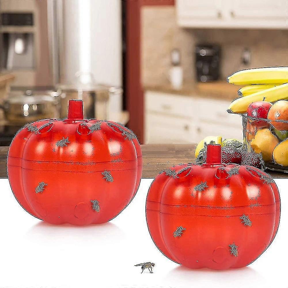2 Pcs Fruit Fly Trap Fruit Fly Killer Red Pumpkin Shape For Home Kitchen