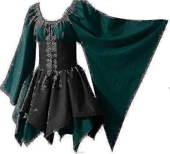 ハロウィーンレトロ長袖コルセットドレス女性中世のコスプレ衣装ゴシックドレス