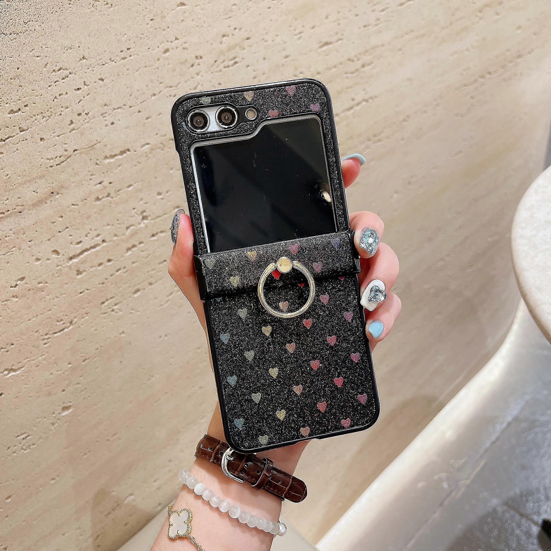 For Z Flip 6 Case, Cute Love Heart Slim PC Protective Cover For Samsung Galaxy Z Flip 6 with Ring Holder