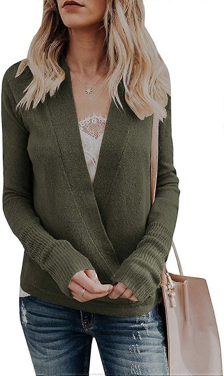 Femmes Manches Longues Deep V Neck Knit Pull Wrap Front Loose Tops Pullover Pullover Pullers pour femmes