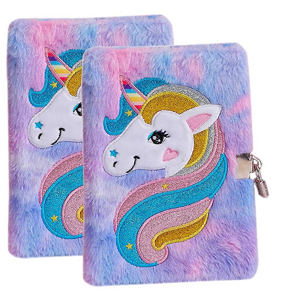 2pcs Fluffy Writing Book Cartoon Plush Dairy Notebooks Portable Notebooks Diary Book