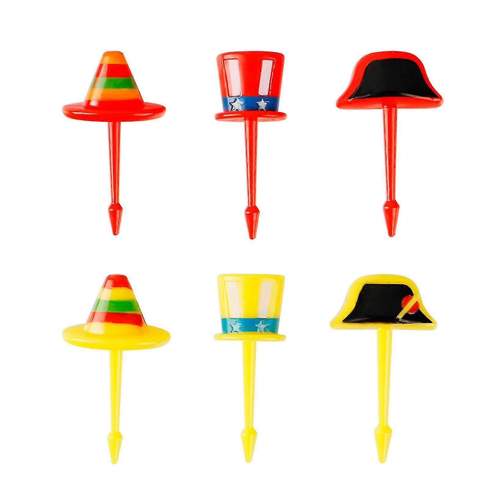 6pcs Fruit Fork Rapid Insertion Sharp Tip Non-slip Handle Comfortable Grip Food Grade Cartoon Hat Pastry Fork Kitchen Gadget Qinghai