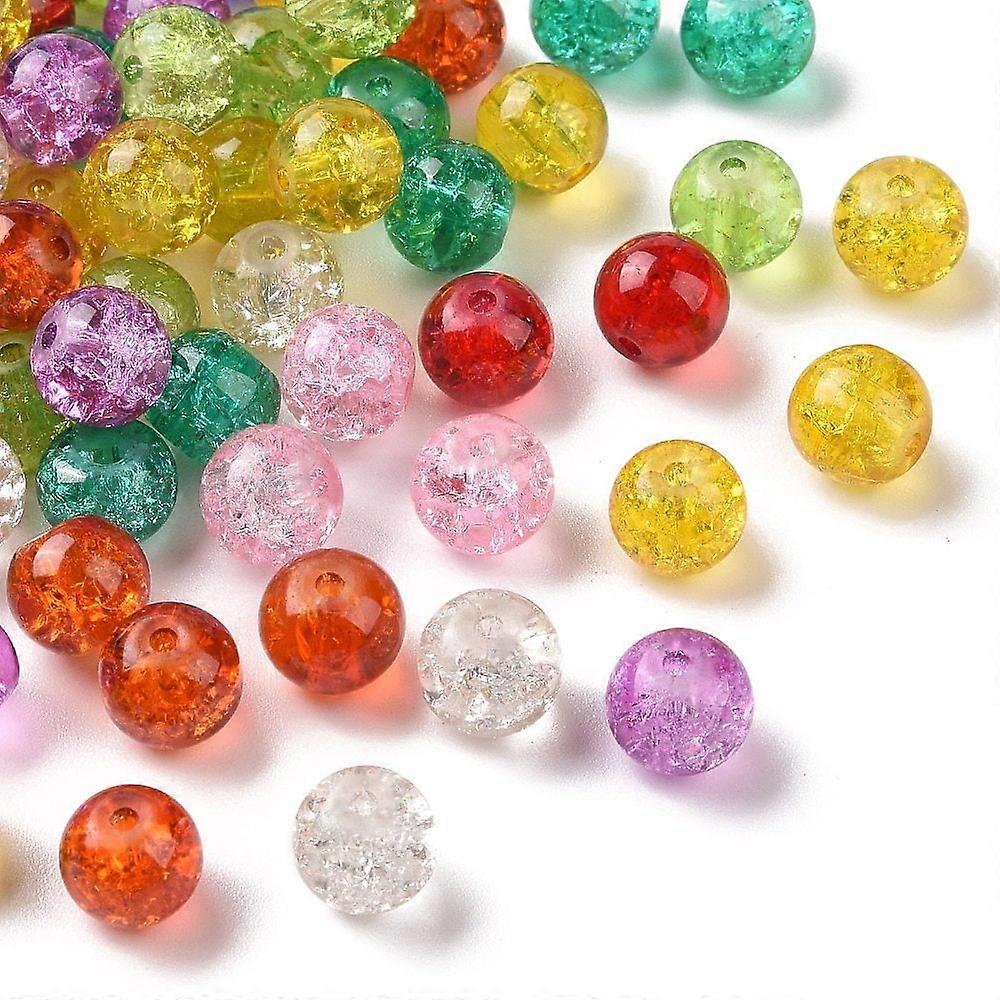 100pc Round Crackle Glass Beads Mixed Color 8mm Hole: 1.3~1.6mm