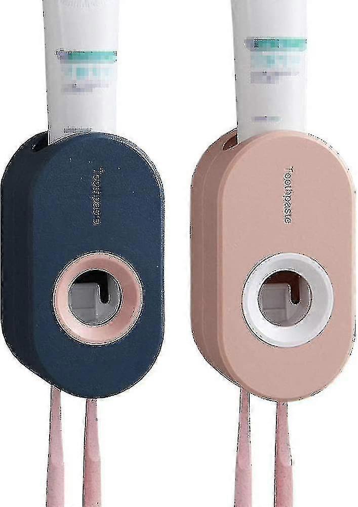 Toothpaste Automatic Dispenser Wall Mounted Squeezer (Pink and Dark Blue) 2 Pieces - ya01