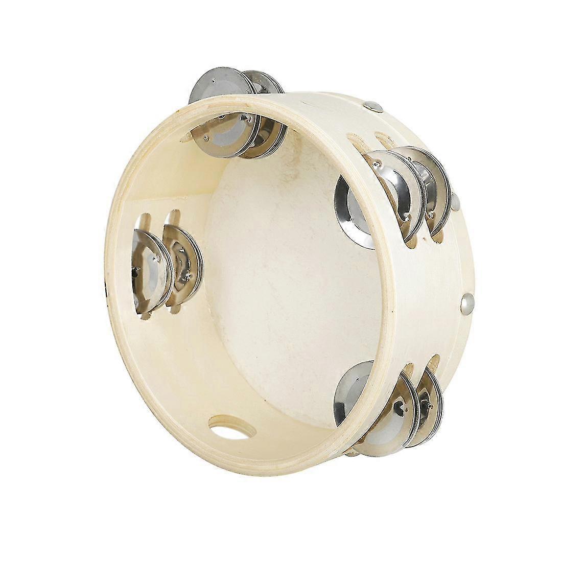 Tambourin à main de 6 pouces avec Jingles en métal à une rangée Peau de mouton Peau de tambour en bois Tambourins en bois Divertissement Timbre musical pour adultes Enfants Dancine Sing