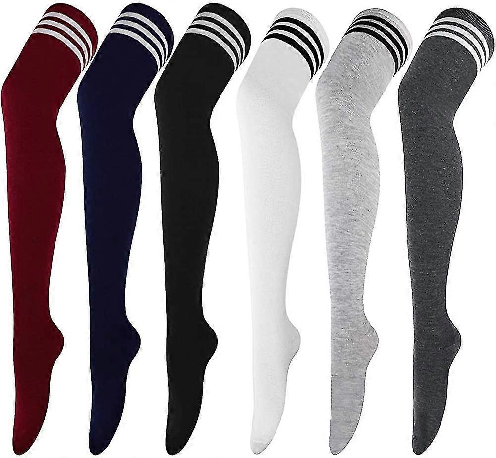 6 pairs high thigh socks striped over knee thin tights long stocking knee high
