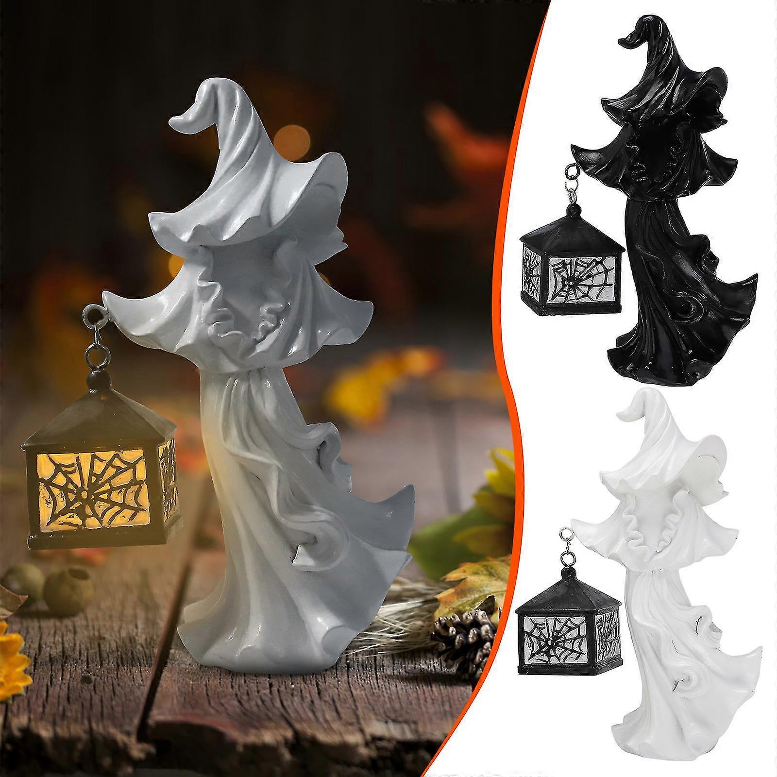 Exquisite 1pc Witch Lantern Ornament Faceless Ghost Sculpture Halloween Decorations Hell Messenger With Candle Light Resin Cracker Barrel Vintage Witc