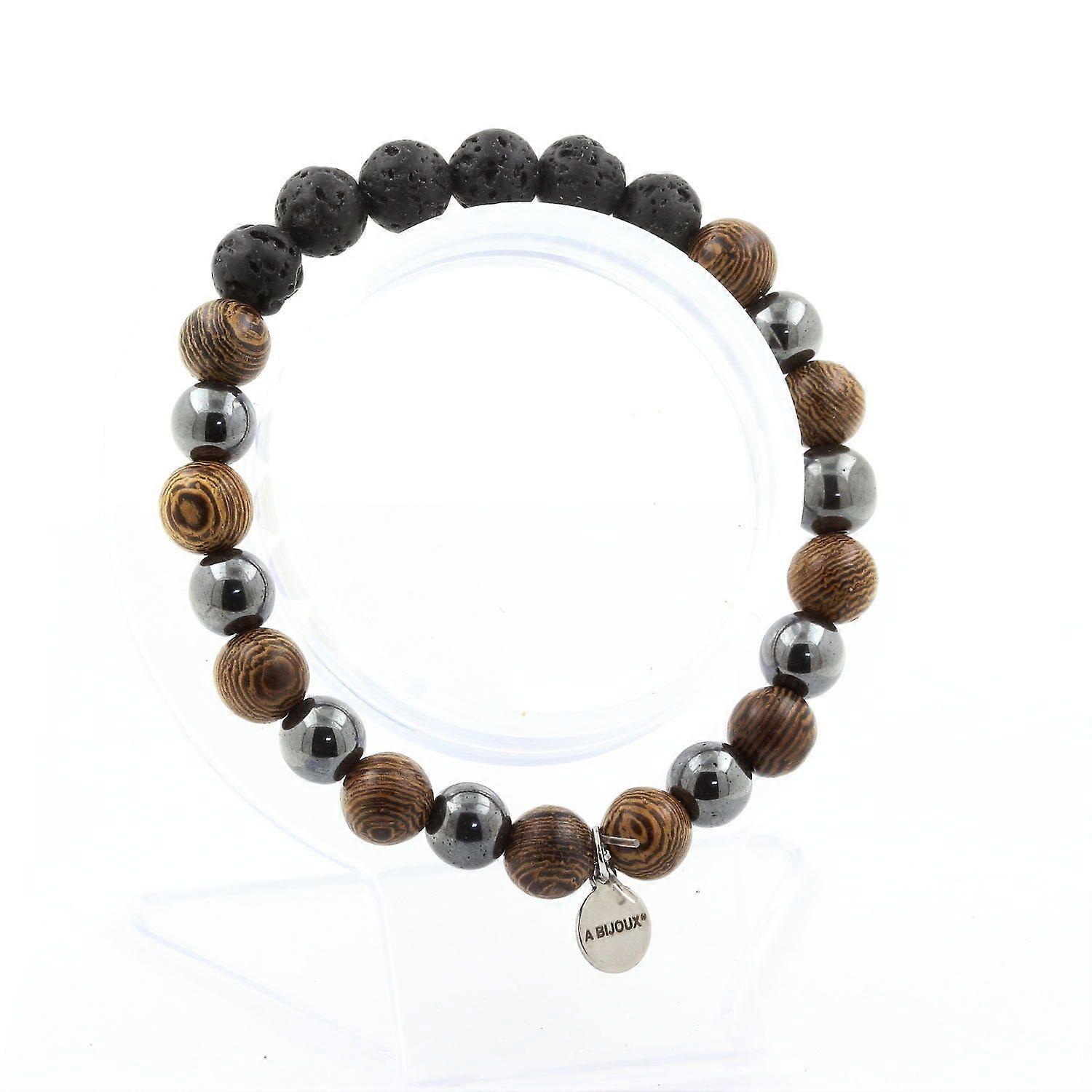 Bracelet Beads Lava + Hematite + wood 8 mm