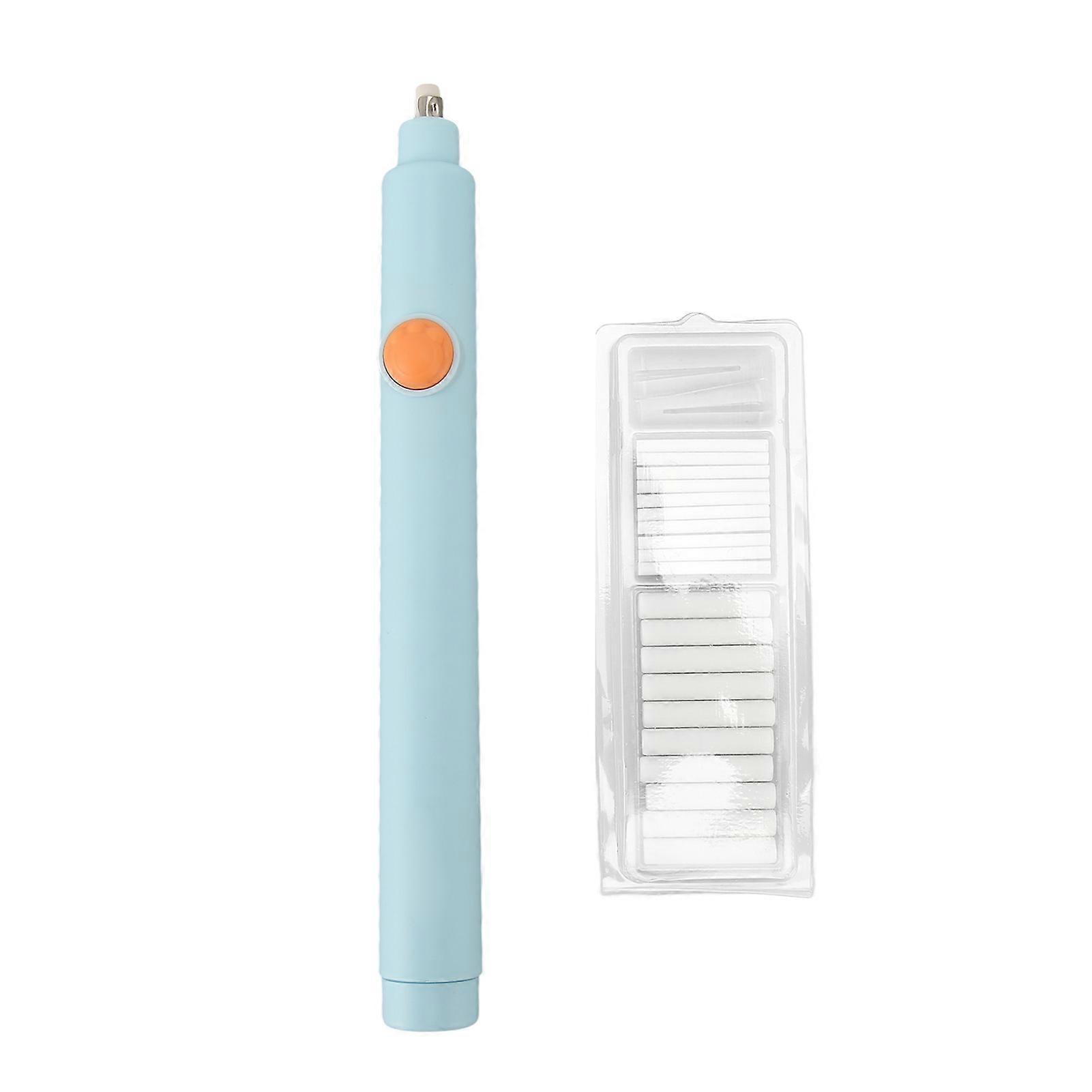 Electric Eraser Easy Operation Adjustable Length AAA Battery Powered Electric Pencil Eraser with 20 Refills Blue