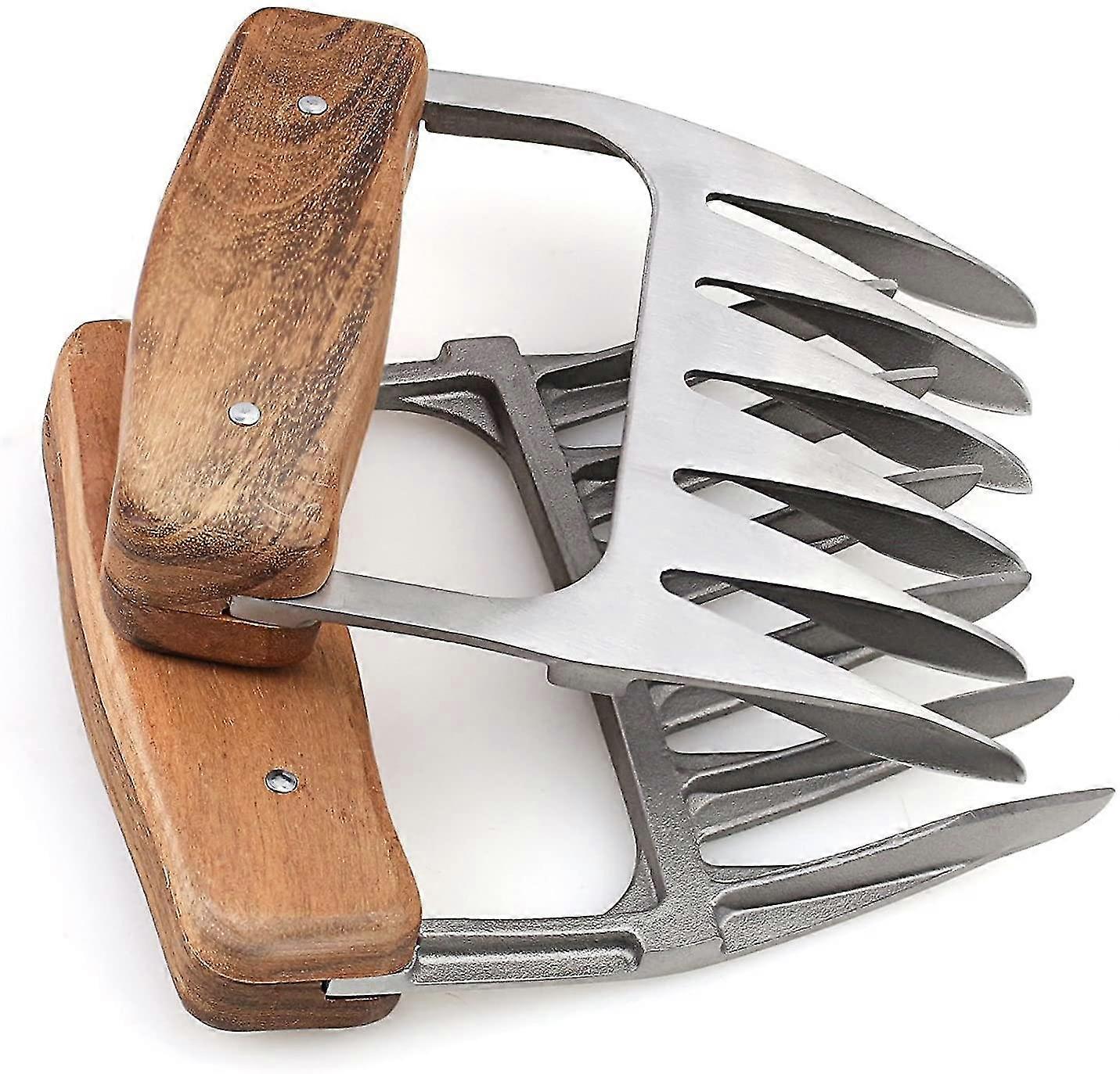 18/8 Stainless Steel Meat Forks With Wooden Handle, Best Meat Claws For Shredding, Pulling