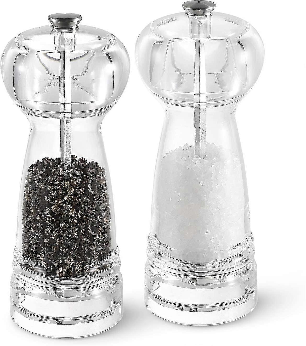 2 Piece Acrylic & Pepper Mills - Adjustable Clear Ceramic Bucket