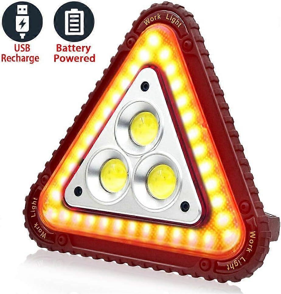 Portable LED Warning Triangle, Portable LED Work Light, USB Rechargeable, 4 Modes Triangle COB Flood