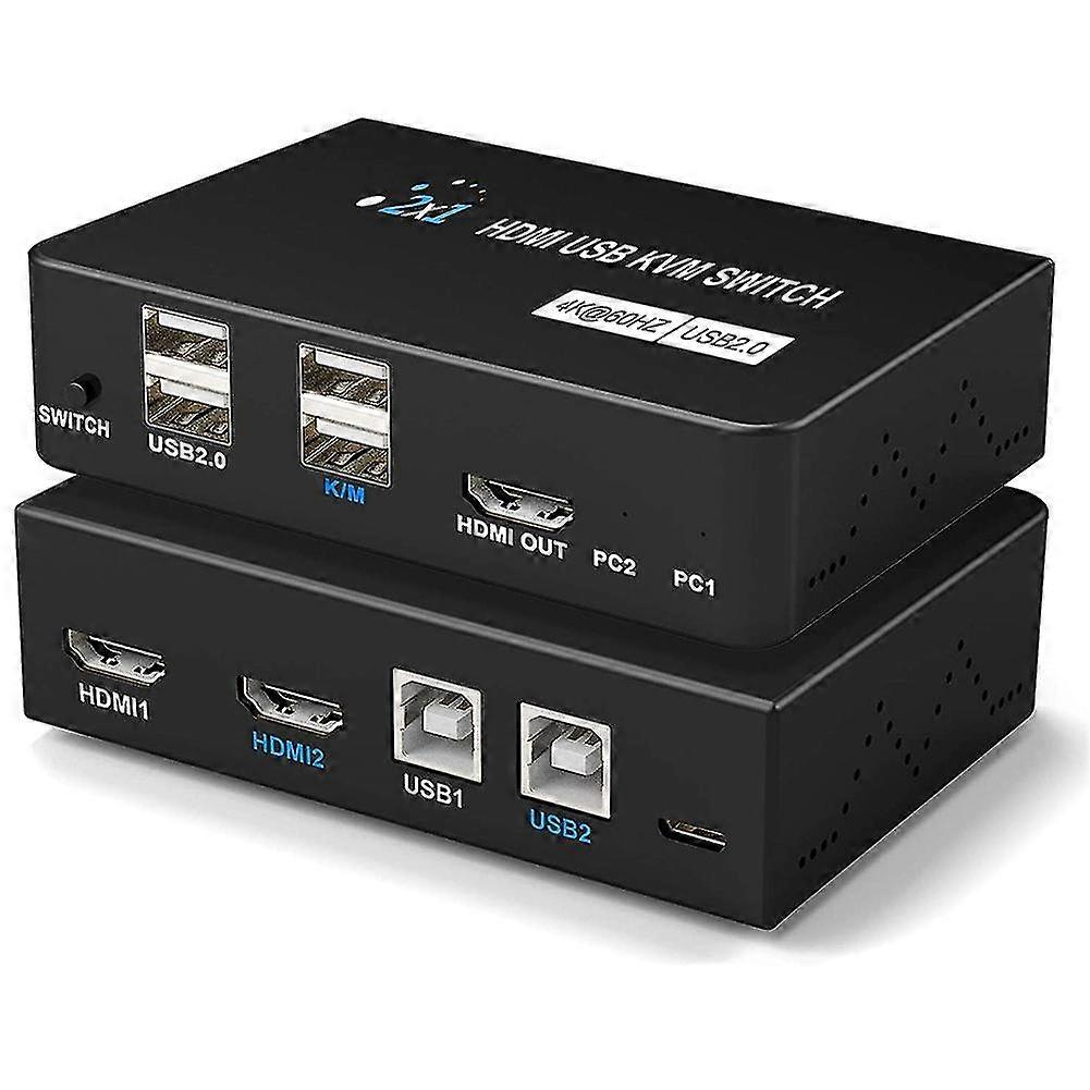 4k Hdmi-compatible Kvm Switch 2 In 1 Out Computer Splitter Usb Switch Compatible Laptop, Ps4, Xbox Hdtv Shared Mouse Keyboard
