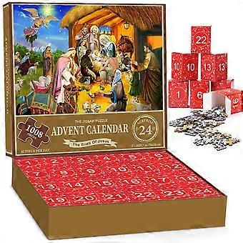 Jigsaw Advent Calendar 2023 Christmas Puzzle - Welcoming the Nativity, 24 Parts - 1008 Pieces Puzzles Countdown to Christmas, Christmas Gifts(Brown)