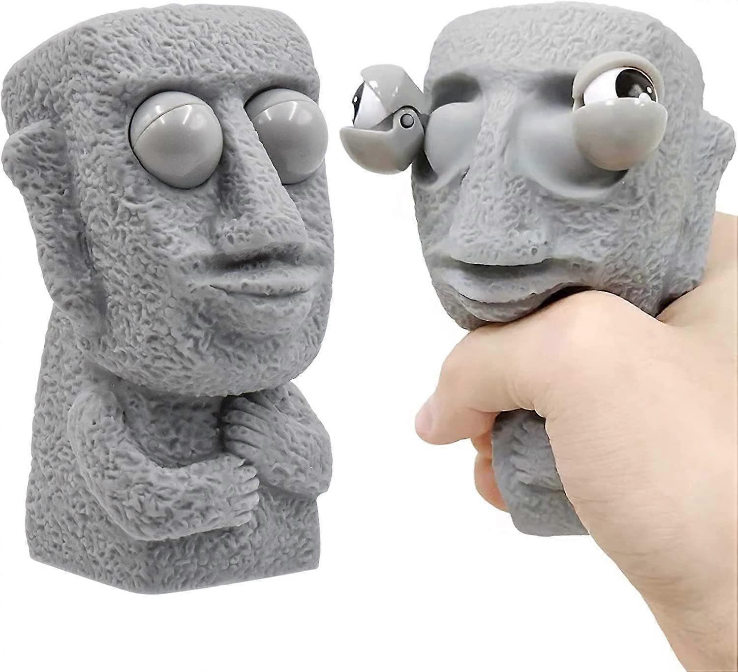 4pcs Squeeze Toys,Eye Popping Stress Relief Hand Fidget Sensory Toy,Rock Man with Pop Out Eyes Ideal Party Favor Anti-Anxiety Toys, Grey